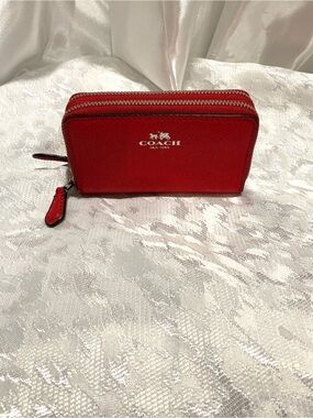 COACH Red Leather Double-Zip Compact Wallet F57855